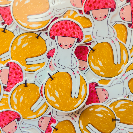 Autocollant champignon qui aime les pommes