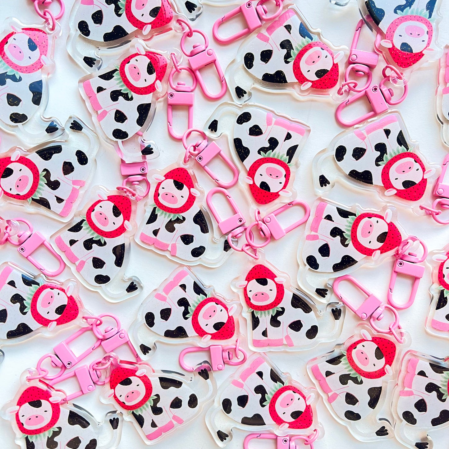 Cow with strawberry hat keychain