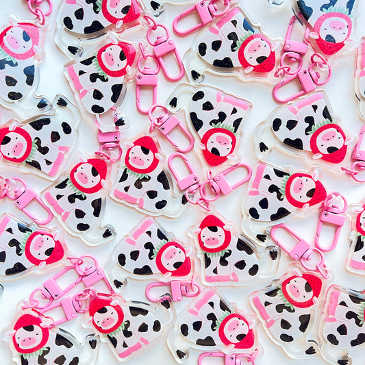 Porte-clé vache fraise