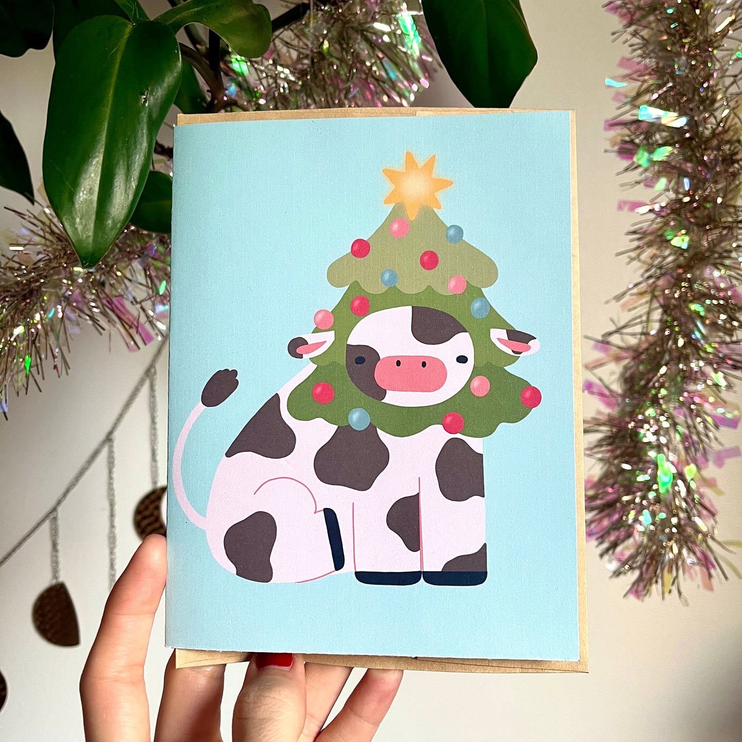 Christmas tree cow card