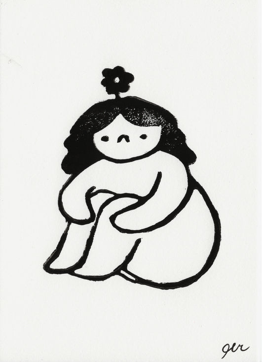 Impression lino - plant girl ROSE