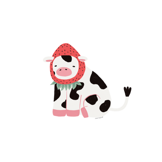 Autocollant vache-fraise